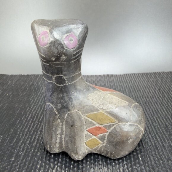 Manuel Felguerez Black Cat Studio Pottery Sculpture Pueblo Oaxaca Kitty Cat VTG - Picture 10 of 10